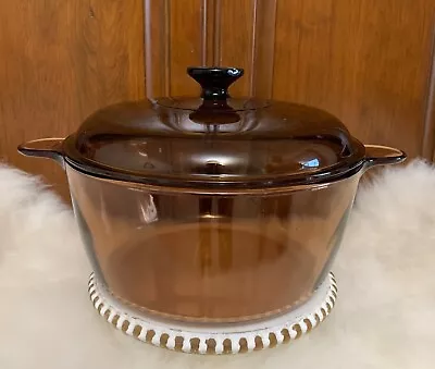 Vintage Corning Visions 4.5L Amber Glass Dutch Oven Stock Pot W/Pyrex Lid • $48