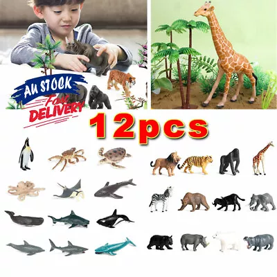 12PCS Small Dinosaur Toys Ocean Farm Animal Gifts Kids Figures Wild Plastic • $14.99