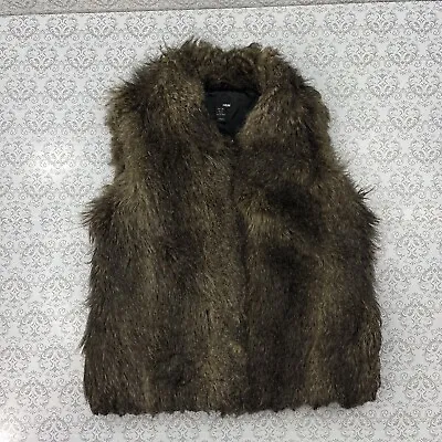 H & M Faux Fur Animal Print Brown Fashion Vest Jacket Women's Size 8 • $20.40
