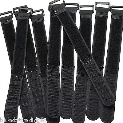 US SHIPPER ~ Set Of 10 Cable Cord Hook & Loop Ties Black 8 Inch By .75 Inch  NEW • $4.29