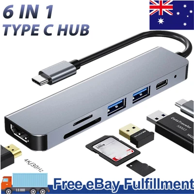 $22.39 • Buy 6in1 Multiport USB-C Hub Type C To USB3.0 4K HDMI DP Adapter For Macbook Pro/Air