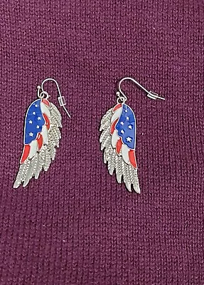 Metal USA Flag Wing Earrings • $8