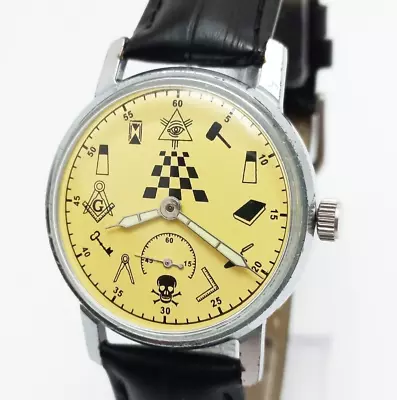 Pobeda Masonic Wristwatch Vintage Soviet Ussr Mechanical Watch #52 • $59.99