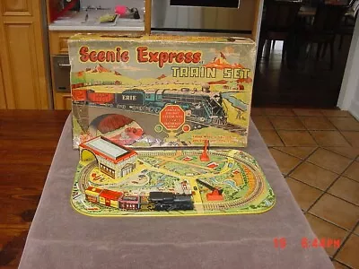 MARX SCENIC EXPRESS WIND-UP TRAIN WITH TIN LITHO TRACK LAYOUT  Working W Box ! • $119