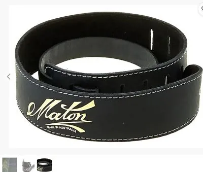 Black Maton Deluxe Genuine Leather Guitar Strap - Made In Australia  • $59