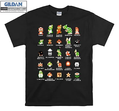 Super Mario All Character List Guide Funny Men Women Unisex Tshirt T Shirt 9528 • £10.95