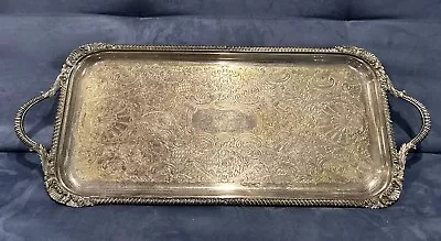 Heavy Silver Plated Long Rectangular 2 Handled Tray With Vine Leaf Border 9x10” • $50