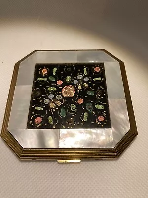 Vtg Volupte Compact Mother Of Pearl Inlay Mirror Beveled Edge Square Gold • $32.99