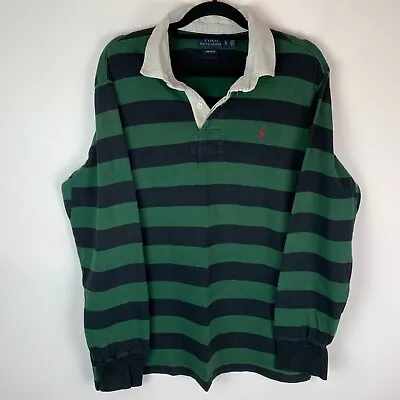 POLO Ralph Lauren Striped Rugby Green Black Polo Shirt Size Men's XL • £50