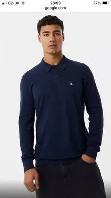 Jack Wills Navy Blue Long Sleeve Cotton Knit Polo Shirt UK M BNWT • £14.99