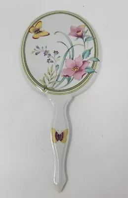 Vintage Handheld Floral & Butterfly Porcelain Oval Vanity Mirror 9 X 4 Inches • $19.99