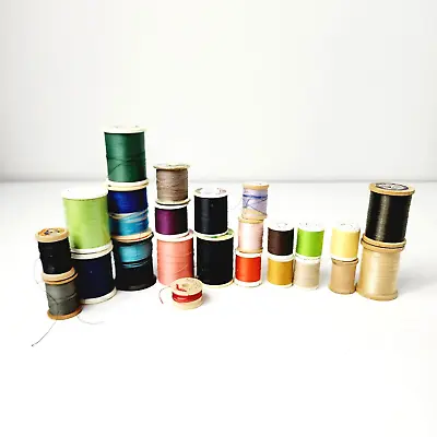 Lot Of 24 Vintage Wooden Thread Sewing Spools Varies Sizes And Brands • $15