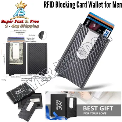 Aluminum RFID Blocking Automatic Pop Up Carbon Fiber Slim Wallet Money Clip New • $31.15