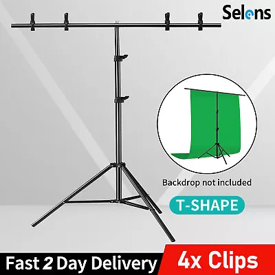 Selens Metal 2x2m T Backdrop Stand Photo Background Support Kit Studio+4 Clamps • £12.89