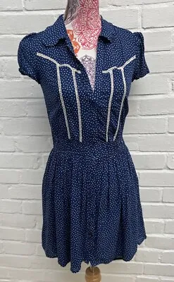 Zara Blue Polka Dot Shirt Dress Short Medium Fit Flare Landgirl Pretty Sweet • £9.99