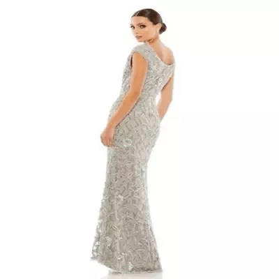 New MAC DUGGAL 93537 EMBELLISHED COWL BATEAU NECK CAP SLEEVE LIGHT GREY GOWN  Si • $288