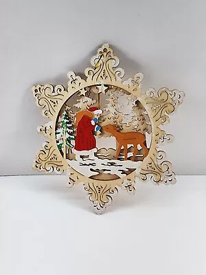 Vintage Wooden Snowflake Ornament Santa + Deer • $10