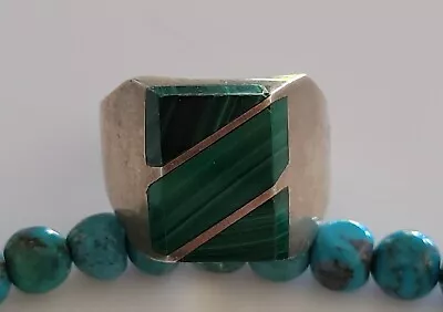 Vintage Sterling Silver TAXCO Mexico Malachite .925 Men's Ring Sz 12.5 • $36