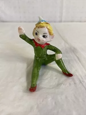 Vintage Pixie Elf Ceramic Christmas Holiday Shelf Sitter Figurine Japan MCM SEE • $20
