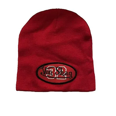Deadstock Von Shaq Hat Logo Knit Graphic Beanie Red Casual Von Dutch • $15