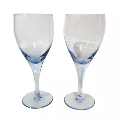 Mikasa Elegant Blue Azure Crystal Water Wine Goblet Lot Of 2 Stemmed Glasses 7in • $35