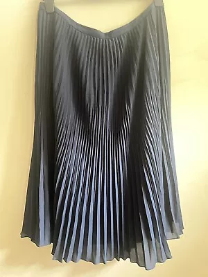 JAEGER Women’s Lined Navy Blue Pleated Midi Chiffon Feel Skirt - Size 14 • £13