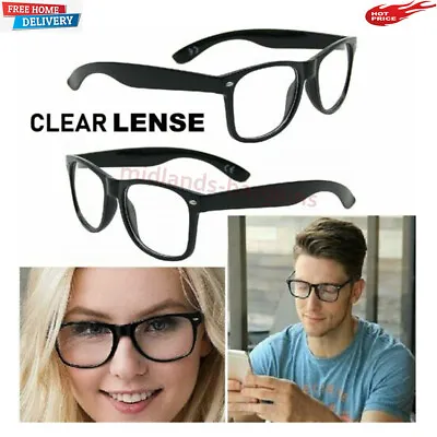 Clear Lens Glasses Nerd Geek Fake Eye Wear Men Women Fashion Square Frame Black • £4.99