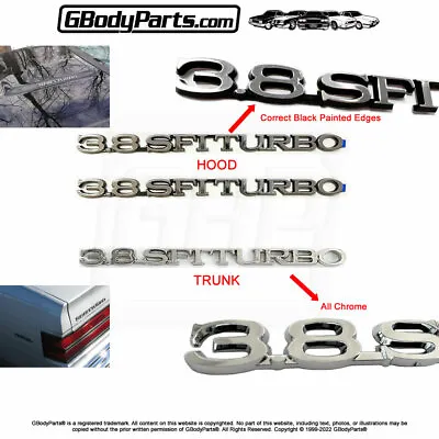 84-87 GN Turbo T-type Regal 3.8 SFI Turbo CORRECT HOOD & TRUNK Script Emblem Set • $89.95