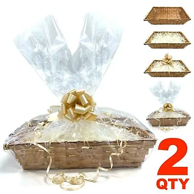 2x DIY Make Your Own Hamper Wicker Gift Basket Box Kit With Shred+Cellophane+Bow • £13.99