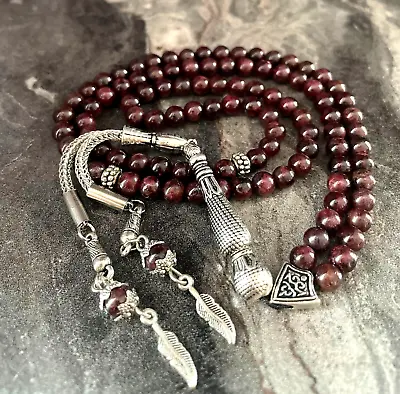 REAL Garnet (Lal) Stone Islamic Prayer 99 Beads Tasbih Misbaha Masbaha 6mm • $44.99