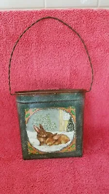 Metal Hanging Wall Basket W/ Rabbit Decal For Flowers Or CardHolder Shabby Chic  • $5.49