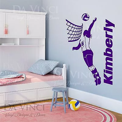 Volleyball Player Decal Girl Custom Name Wall Personalized Vinyl Sticker Decor  • $52.99