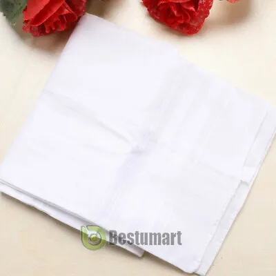 Lot 16 X16  White Cotton Men Handkerchiefs Hanky Pocket Square Hankie Vintage  • $6.85
