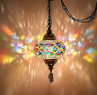 DEMMEX (8 Colors) Turkish Moroccan Mosaic Swag Plug In Ceiling Hanging Light ... • $91.66