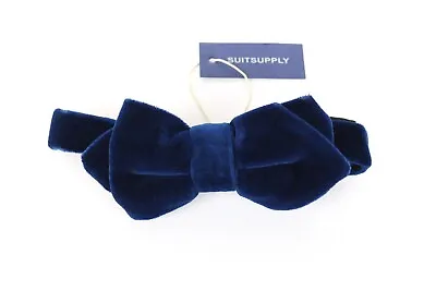 SUITSUPPLY Men Bow Tie One Size Blue Cotton Velvet Butterfly Self-Tie Formal • $41.09