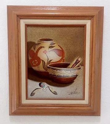 Myung Mario Jung Sand Art Pottery Painting Framed Owner Signed Small Realism • $99.99
