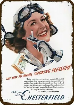 1940 Woman Pilot Smokes Cigarette Vintage-Look DECORATIVE REPLICA METAL SIGN • $24.99