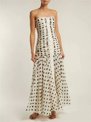 Zimmermann Polka-Dot Corsage Linen Silk Blend Maxi Dress UK8 RRP £1600 • £400