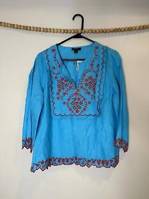 Jcrew Embroidered Linen Shirt Women’s Size Small S Blue Nwt New • $23