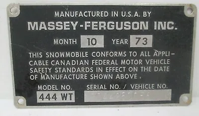 Vtg Massey Ferguson Tractor Tag Emblem Chrome Model 444 WT 1973 Sign Name Plate • $29.95