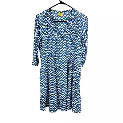 Roberta Roller Rabbit Dress Size XS Cotton Gauze Blue Stripe Pin-tuck V-neck • £47.18