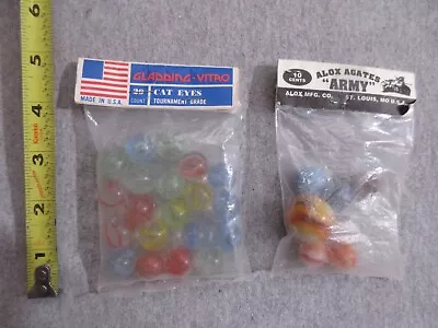 Vintage ALox Agate Army Marbles & Cat Eyes Marbles In Package Lot M • $1.25