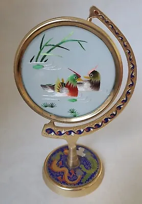 Vintage Chinese Embroidery Crane Cloisonne Under Glass Doublesided 5  swivel • $19.95