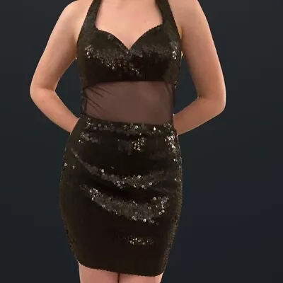 Vintage 90's Short Black Sequin And Mesh Cocktail/prom Dress 2 By Niteline • $50