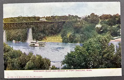 Postcard Fort Snelling MN~ Paddle Wheeler Under Mississippi River Bridge 1907 • $2.75