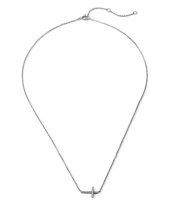 $29.99 • Buy NADRI Side Cross Chain Necklace Cubic Zirconia Rhodium Plated Silver Tone 16-18 
