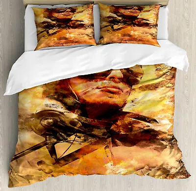 Vintage Airplane Duvet Cover Set With Pillow Shams Pilot Portrait Print • $69.99