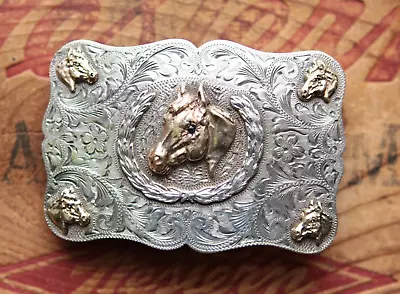 Vtg Sunset Trails John McCabe Sterling Silver 10K Gold Horse Western Belt Buckle • $1298