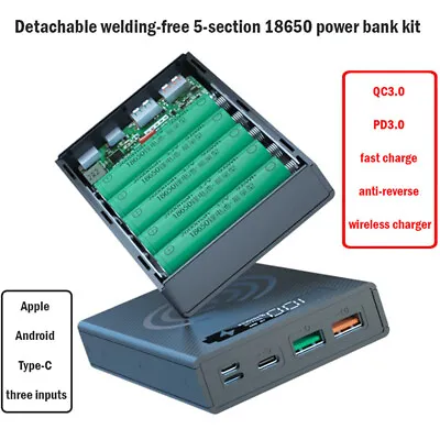 DIY Detachable Mobile Power Shell 5*18650 Power Bank Case Wireless Charger Sh SZ • $7.19
