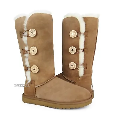 UGG Australia Bailey Button Triplet Chestnut Suede Fur Boots Womens Size 10 *NEW • $147.20